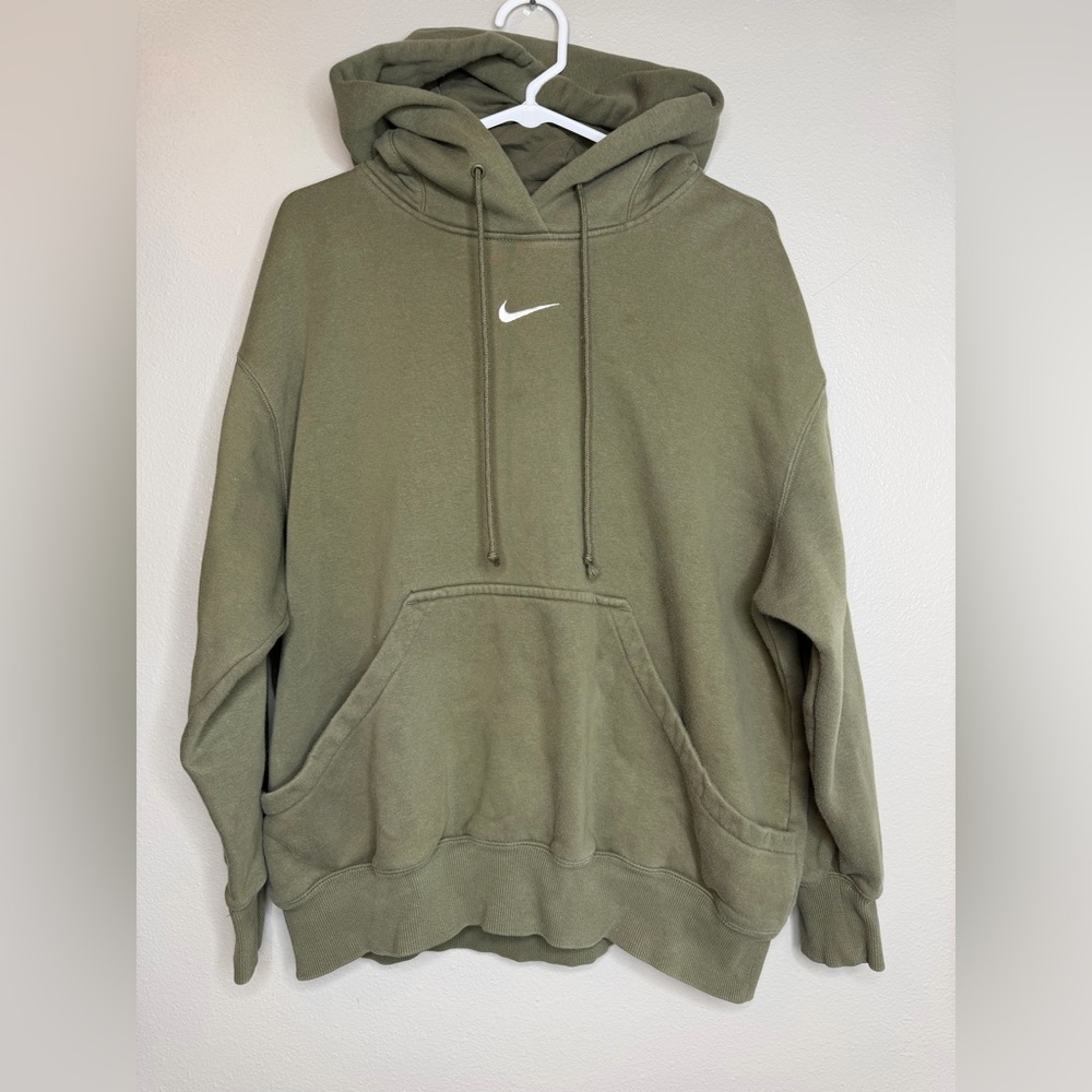 Nike Phoenix Hoodie Womens Medium Olive Green Pullover Fleece Sweatshirt